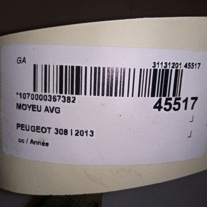 Moyeu avg occasion PEUGEOT 308 I Phase 2 04-2011->12-2014 1.6 HDI 92ch 330785 4