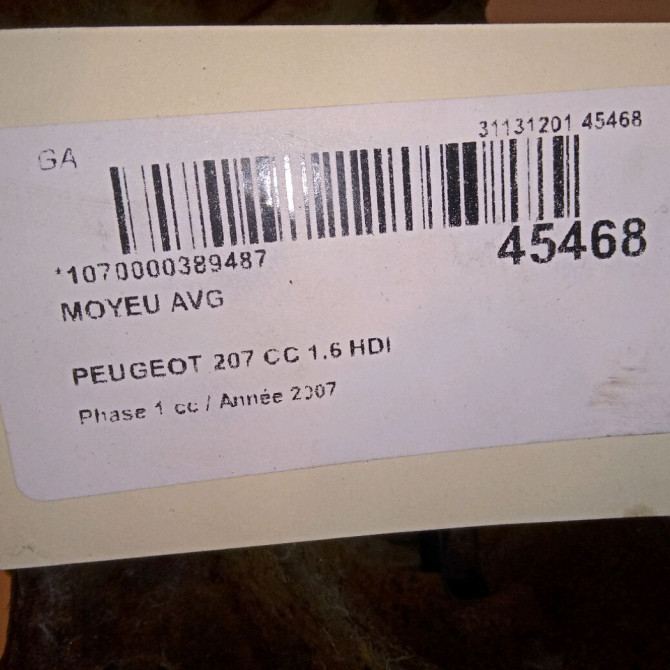 Moyeu avg occasion PEUGEOT 207 CC Phase 1 03-2007->... 1.6 HDI 112ch 330785 4