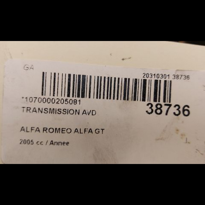 Transmission avant droite occasion ALFA ROMEO ALFA GT Phase 1 03-2004->12-2010 46307304 5