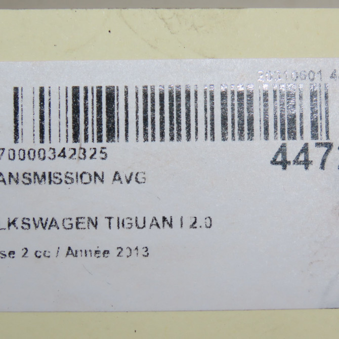 Transmission avant gauche occasion VOLKSWAGEN TIGUAN I TIGUAN I Phase 2 2011-04-01->2016-12-31 2.0 TDI 140ch 5N0407761F 7