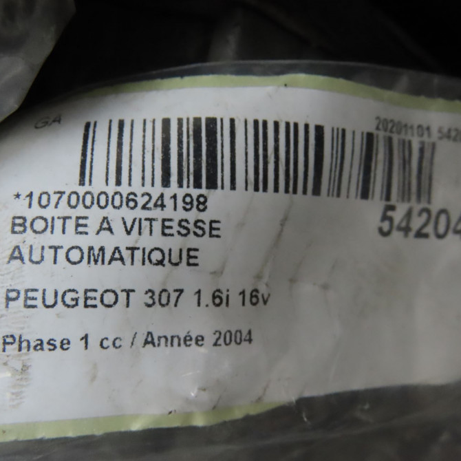 Boîte à vitesse automatique occasion PEUGEOT 307 Phase 1 04-2001->06-2005 1.6i 16v 2223KL 8