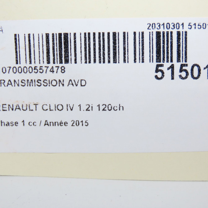Transmission avant droite occasion RENAULT CLIO IV Phase 1 07-2012->... 1.2i 120ch 391003491R 6