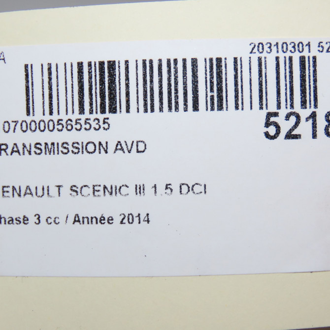 Transmission avant droite occasion RENAULT SCENIC III Phase 3 04-2013->... 1.5 DCI 110ch 391003112R 7