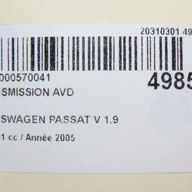 Transmission avant droite occasion VOLKSWAGEN PASSAT V Phase 1 03-2005->10-2010 1.9 TDI 105ch 1K0407272DN 6