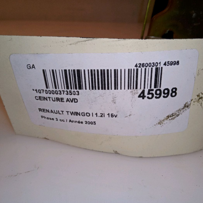Ceinture avant droite occasion RENAULT TWINGO I Phase 3 08-2000->06-2007 1.2i 16v 8200390383 4