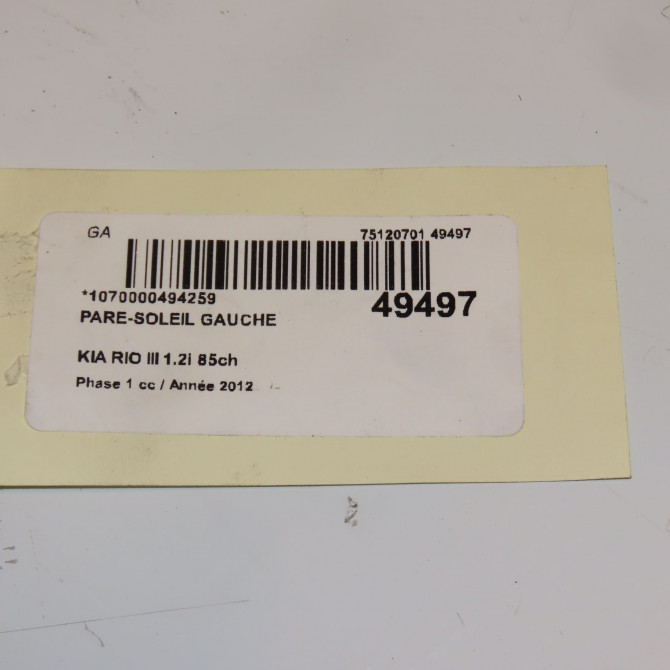 Pare-soleil gauche occasion KIA RIO III Phase 1 06-2011->... 1.2i 85ch 852011W650HCS 3