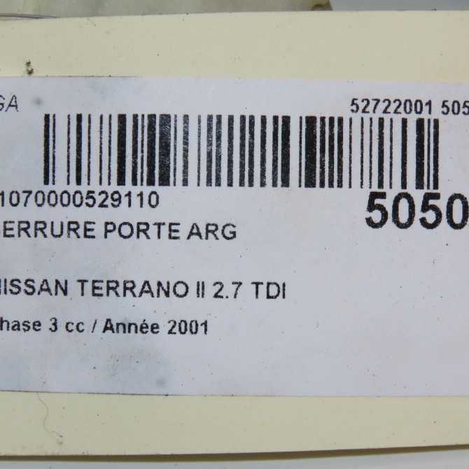 Serrure porte arg occasion NISSAN TERRANO II Phase 1 04-1995->04-1999 2.7 TDI 125ch 825037F600 7