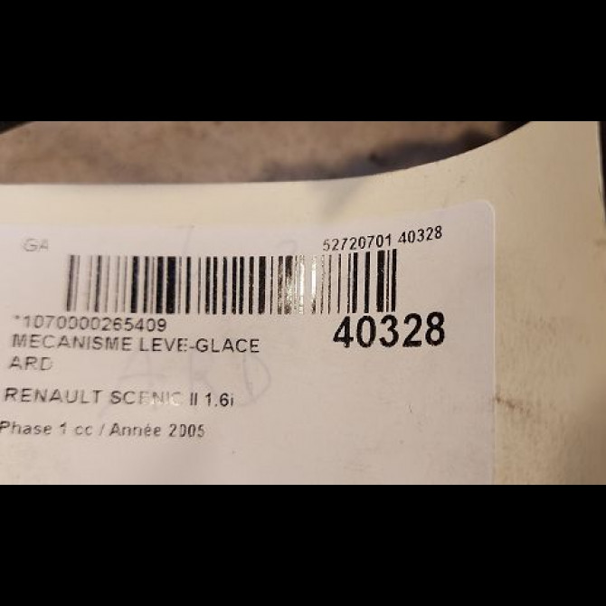 Mecanisme leve-glace arrière droit occasion RENAULT SCENIC II Phase 1 03-2004->09-2006 1.6i 110ch 8200636810 3