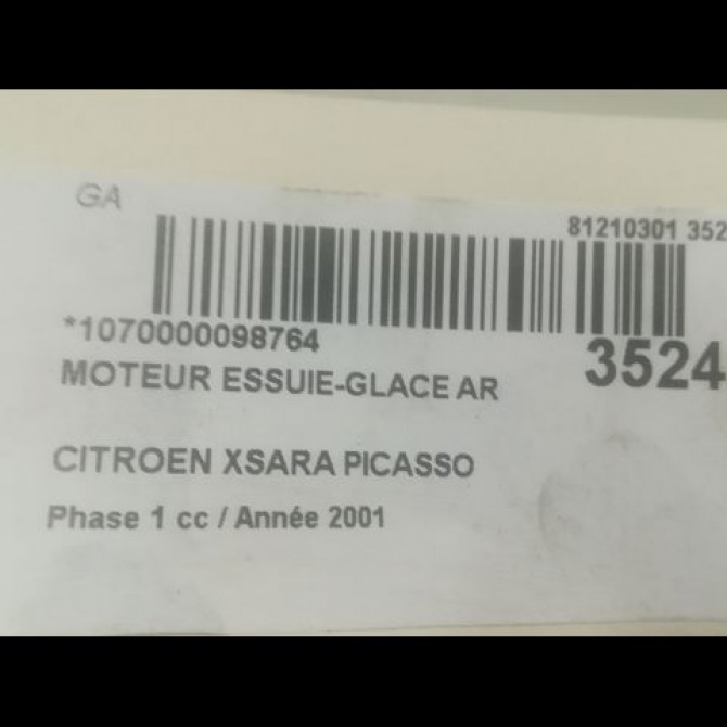 Moteur essuie-glace arrière occasion CITROEN XSARA PICASSO Phase 1 12-1999->02-2004 1.8i 16v 6405G7 3