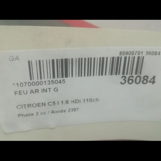 Feu arrière interieur gauche occasion CITROEN C5 I Phase 2 09-2004->06-2008 1.6 HDi 110ch 3