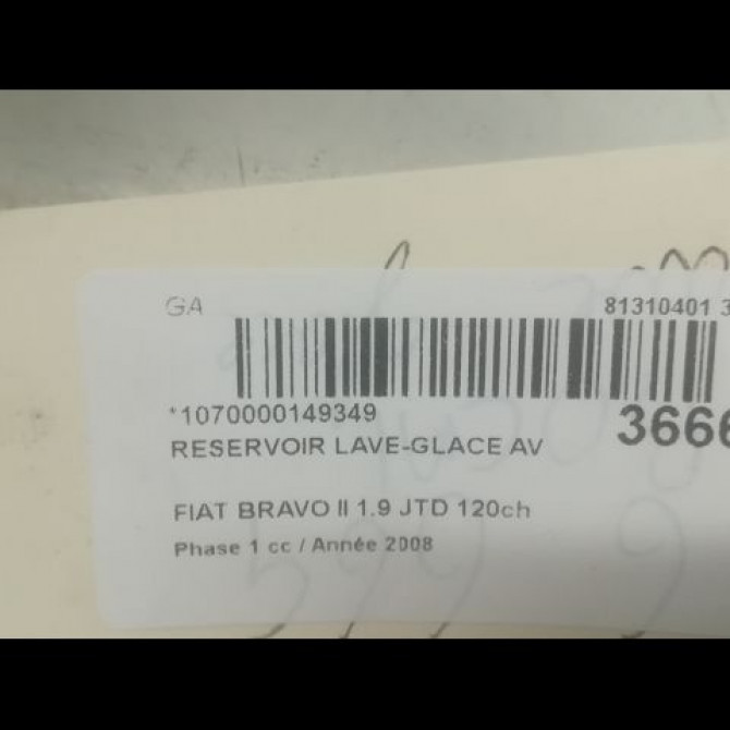 Reservoir lave-glace avant occasion FIAT BRAVO II BRAVO II Phase 1 2007-03-01->2011-12-31 1.9 JTD 120ch 51789344 3
