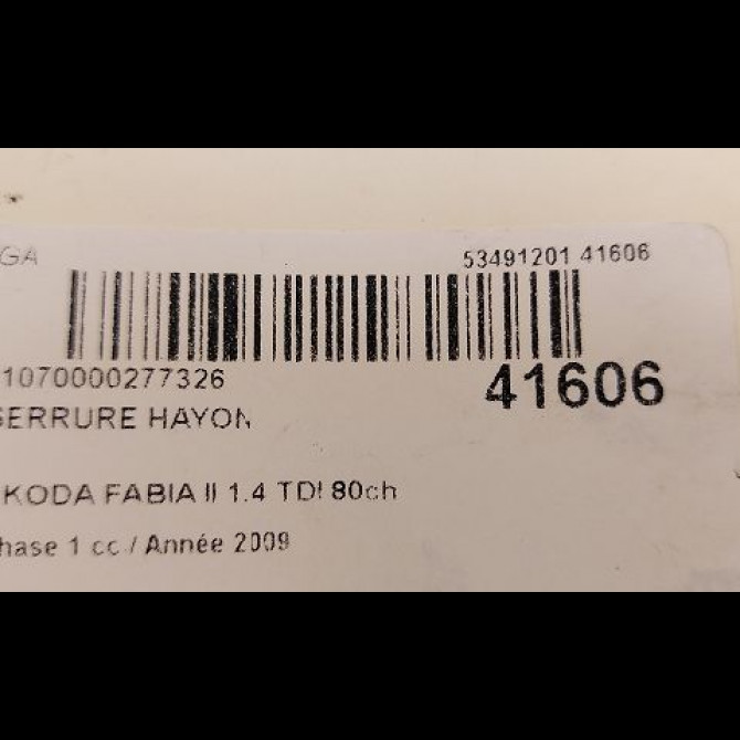 Serrure hayon occasion SKODA FABIA II Phase 1 05-2007->03-2010 1.4 TDI 80ch 5J0827501D 3