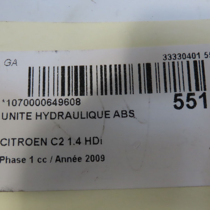 Unité hydraulique ABS occasion CITROEN C2 Phase 1 09-2003->10-2008 1.4 HDi 4541FX 8