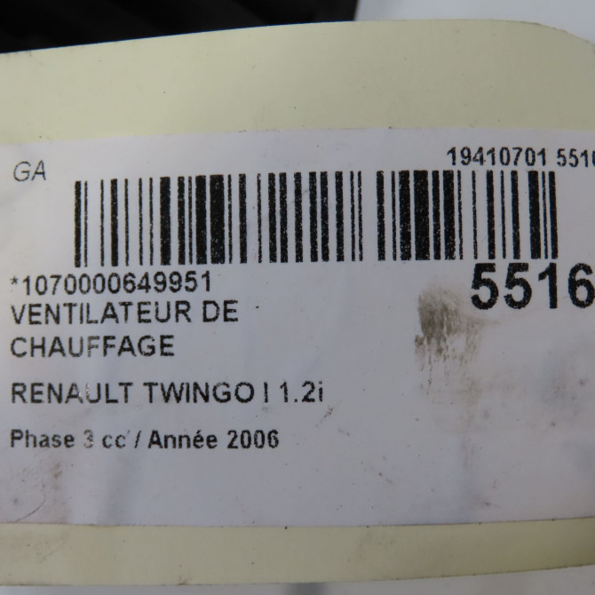 Ventilateur de chauffage occasion RENAULT TWINGO I Phase 3 08-2000->06-2007 1.2i 7701046084 6