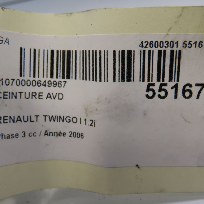 Ceinture avant droite occasion RENAULT TWINGO I Phase 3 08-2000->06-2007 1.2i 8200703346 7