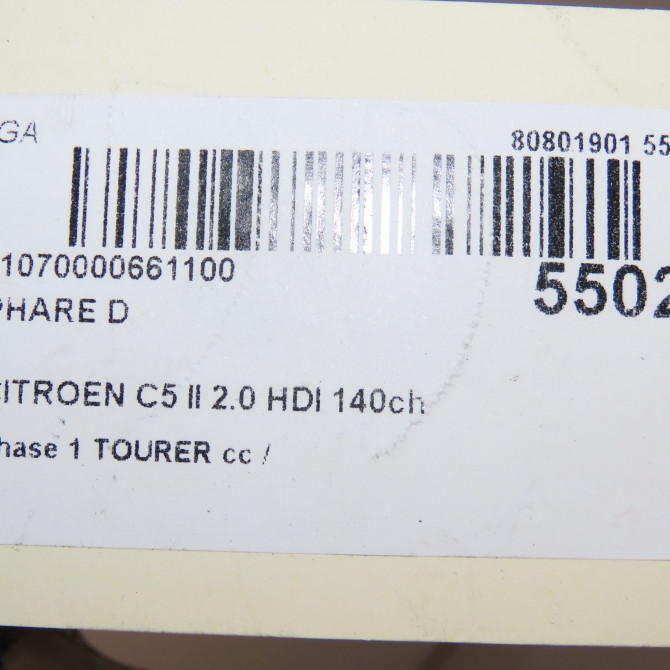 Phare droit occasion CITROEN C5 II Phase 1 04-1995->04-1999 2.0 HDI 140ch 6206Q1 7