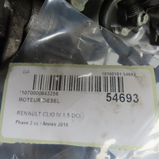 Moteur diesel occasion RENAULT CLIO IV Phase 2 08-2016->... 1.5 DCI 90ch 8201724726 6