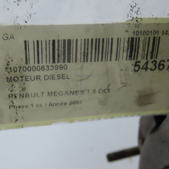 Moteur diesel occasion RENAULT MEGANE II Phase 1 09-2003->12-2005 1.5 DCI 100ch 7701475122 7