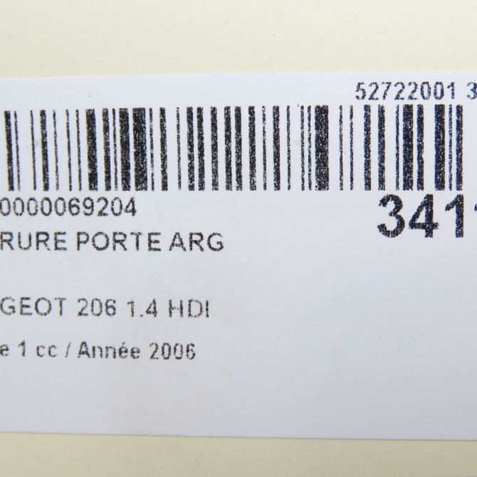 Serrure porte arg occasion PEUGEOT 206 Phase 1 09-1998->03-2009 1.4 HDI 9137G1 5