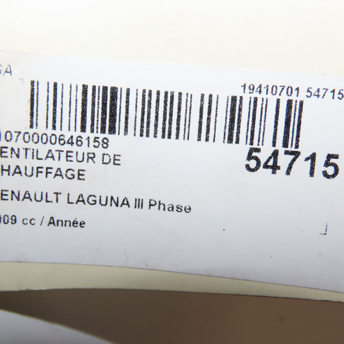 Ventilateur de chauffage occasion RENAULT LAGUNA III Phase 1 COUPE 08-2008->03-2013 5