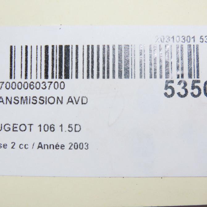 Transmission avant droite occasion PEUGEOT 106 Phase 2 04-1996->09-2003 1.5D 32737F 6