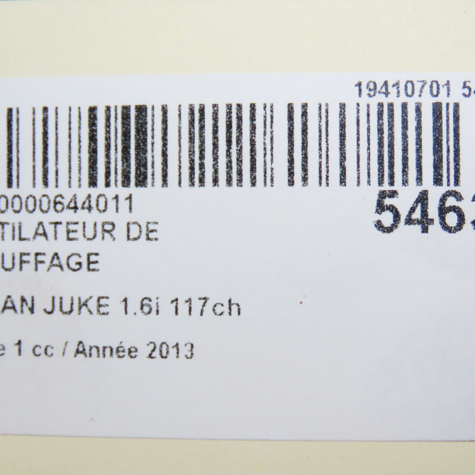 Ventilateur de chauffage occasion NISSAN JUKE Phase 1 09-2010->... 1.6i 117ch 272261KA0A 6