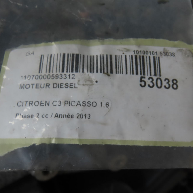 Moteur diesel occasion CITROEN C3 PICASSO Phase 2 09-2012->... 1.6 HDI 90ch 135SW 7