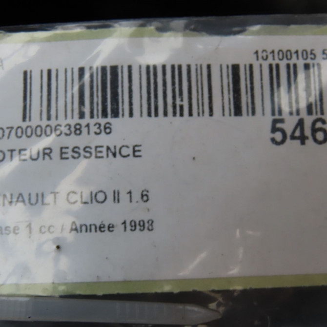 Moteur essence occasion RENAULT CLIO II Phase 1 03-1998->06-2001 1.6 7701473065 7