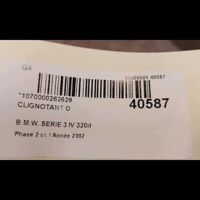 Clignotant droit occasion B.M.W. SERIE 3 IV Phase 2 09-2001->03-2005 320d 3