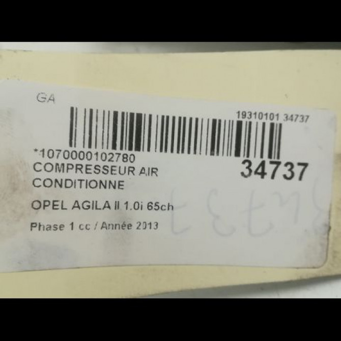Compresseur air conditionne occasion OPEL AGILA II Phase 1 03-2008->12-2014 1.0i 65ch 93194040 5