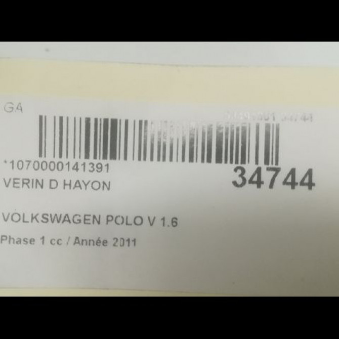 Verin droit hayon occasion VOLKSWAGEN POLO V POLO V Phase 1 2009-09-01->2014-05-31 1.6 TDI 90 6R6827550C 2