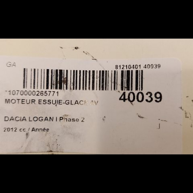 Moteur essuie-glace avant occasion DACIA LOGAN I Phase 2 07-2008->12-2012 3
