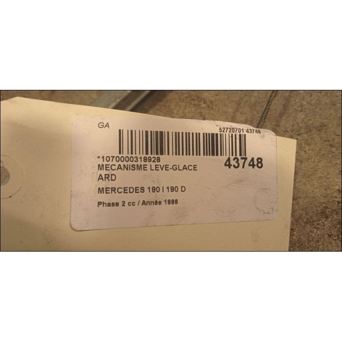 Mecanisme leve-glace arrière droit occasion MERCEDES 190 I Phase 2 09-1988->06-1993 190 D 2