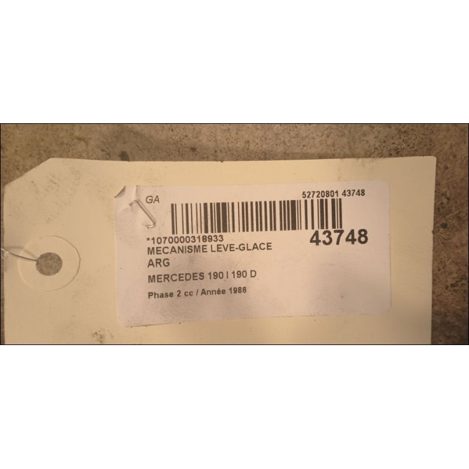 Mecanisme leve-glace arrière gauche occasion MERCEDES 190 I Phase 2 09-1988->06-1993 190 D 2
