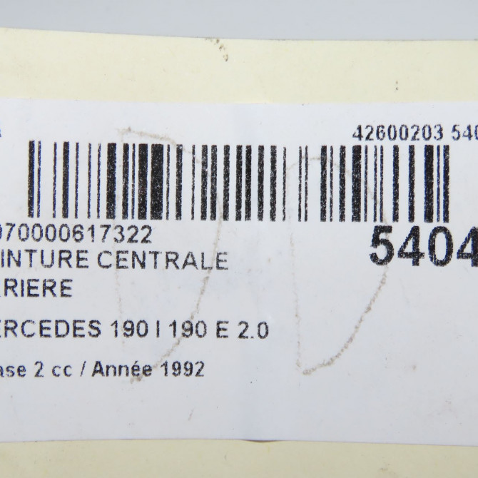 Ceinture centrale arriere occasion MERCEDES 190 I Phase 2 09-1988->06-1993 190 E 2.0 4