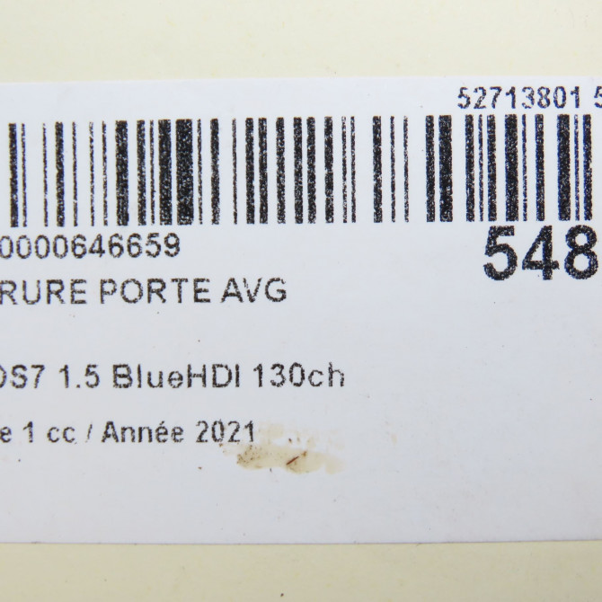Serrure porte avg occasion DS 146 Phase 1 04-1995->04-1999 1.5 BlueHDI 130ch 9820531280 8