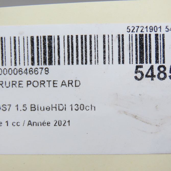 Serrure porte ard occasion DS 146 Phase 1 04-1995->04-1999 1.5 BlueHDI 130ch 9816929080 8