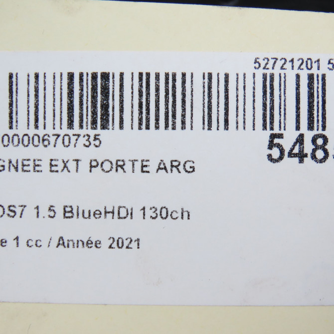 Poignee ext porte arg occasion DS 146 Phase 1 04-1995->04-1999 1.5 BlueHDI 130ch 967853221T 6