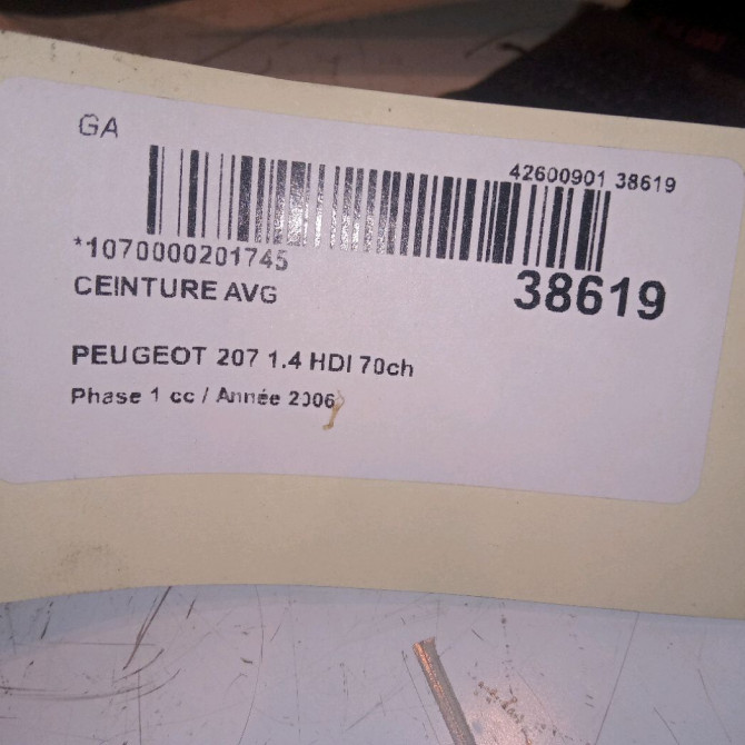 Ceinture avant gauche occasion PEUGEOT 207 Phase 1 04-2006->06-2013 1.4 HDI 70ch 8975CE 4