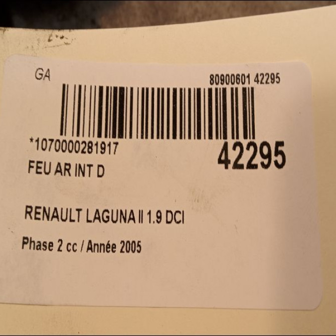 Feu arrière intérieur droit occasion RENAULT LAGUNA II Phase 2 03-2005->09-2007 1.9 DCI 120ch 8200002476 3