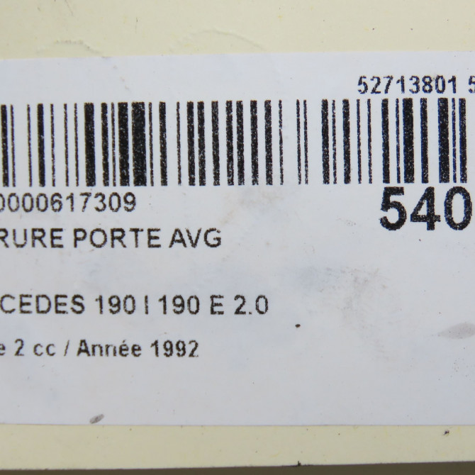 Serrure porte avg occasion MERCEDES 190 I Phase 2 09-1988->06-1993 190 E 2.0 4