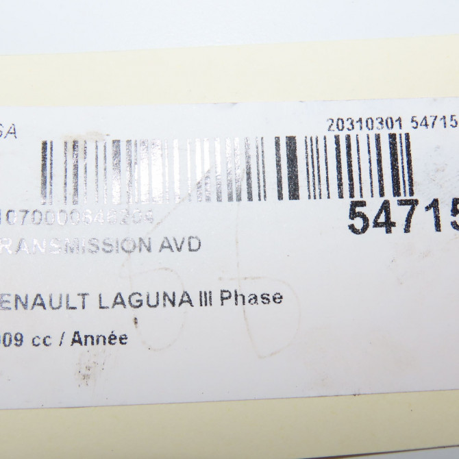 Transmission avant droite occasion RENAULT LAGUNA III Phase 1 COUPE 08-2008->03-2013 8200659627 6