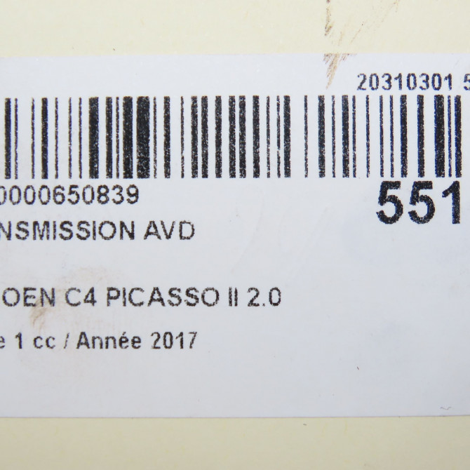 Transmission avant droite occasion CITROEN C4 PICASSO II Phase 1 04-2013->... 2.0 BlueHDi 150ch 9804895180 7