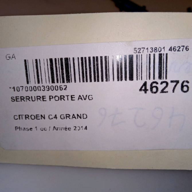 Serrure porte avg occasion CITROEN C4 GRAND PICASSO II Phase 1 04-2013->... 1.6 e-HDi 115ch 9810310380 5