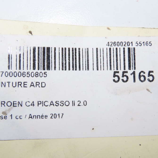 Ceinture arrière droite occasion CITROEN C4 PICASSO II Phase 1 04-2013->... 2.0 BlueHDi 150ch 96771179XX 6