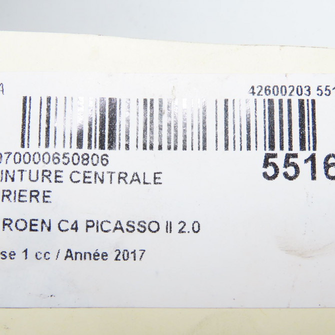 Ceinture centrale arriere occasion CITROEN C4 PICASSO II Phase 1 04-2013->... 2.0 BlueHDi 150ch 96771179XX 7