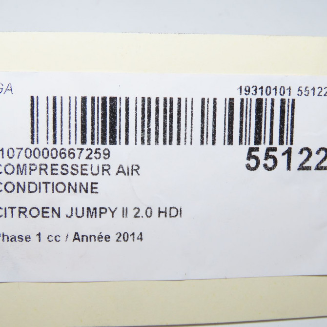 Compresseur air conditionne occasion CITROEN JUMPY II Phase 1 01-2007->... 2.0 HDI 125ch 648748 8