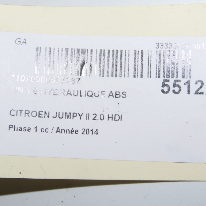 Unité hydraulique ABS occasion CITROEN JUMPY II Phase 1 01-2007->... 2.0 HDI 125ch 1607236680 8