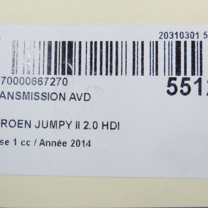 Transmission avant droite occasion CITROEN JUMPY II Phase 1 01-2007->... 2.0 HDI 125ch 3273NP 6