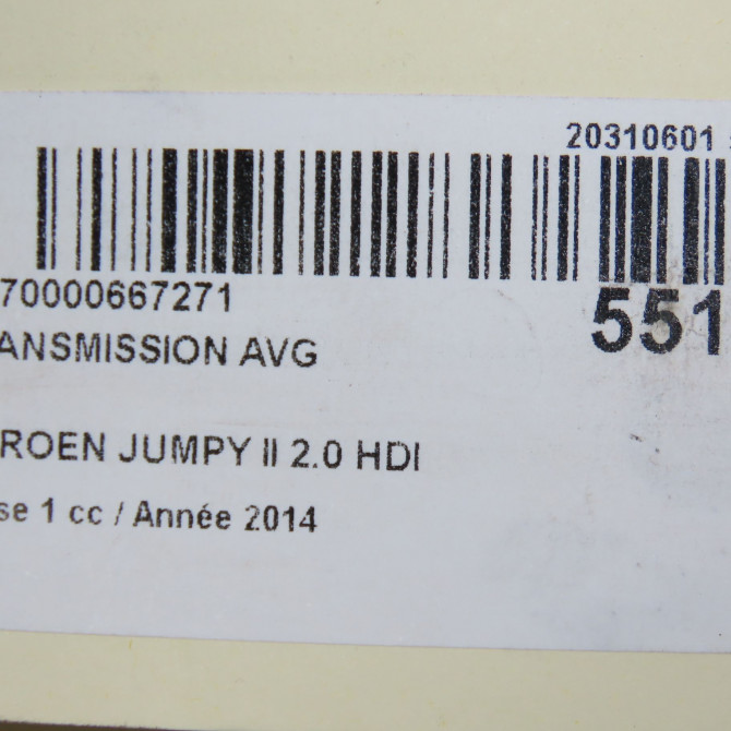 Transmission avant gauche occasion CITROEN JUMPY II Phase 1 01-2007->... 2.0 HDI 125ch 3272NP 7